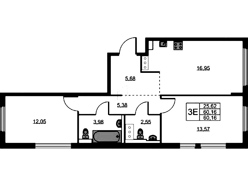 2-комнатная квартира 60.16 м², 8/11 эт., ЖК «Новое Колпино»